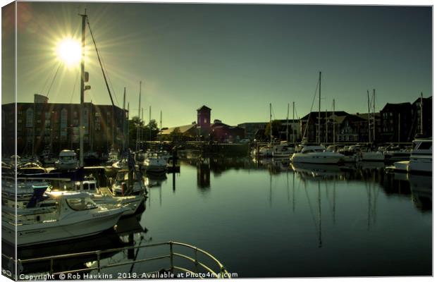 Swansea Docks Reflections Canvas Print by Rob Hawkins