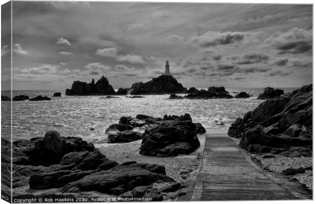 La Corbiere Lighthouse in mono Canvas Print by Rob Hawkins