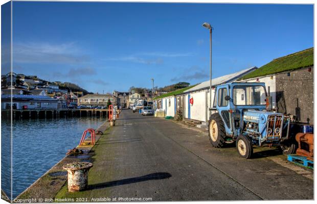  Newlyn Harbour Tractor                      Canvas Print by Rob Hawkins