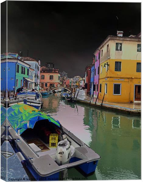 Burano Canal Canvas Print by les tobin