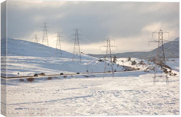 Winter Pylons in Scottish Highlands Canvas Print by Douglas Kerr