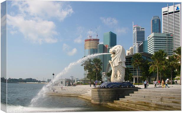 Merlion sculpture in Singapore Canvas Print by Douglas Kerr