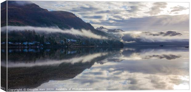 Loch Goil and Lochgoilhead morning reflection. Canvas Print by Douglas Kerr