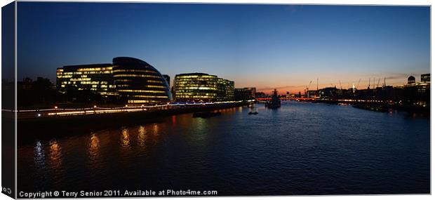 Panoramic sunset view of the South Bank of the Tha Canvas Print by Terry Senior