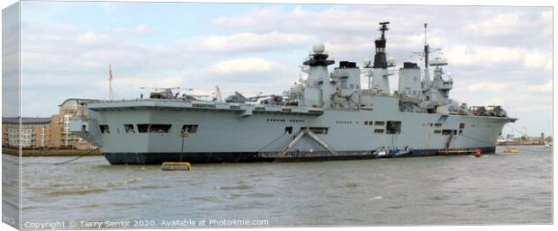 HMS Illustrious moored at Greenwich Quay on the River Thames Canvas Print by Terry Senior