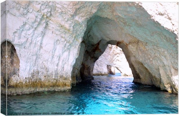 Blue Caves of Zakynthos (Zanti) Canvas Print by Terry Senior