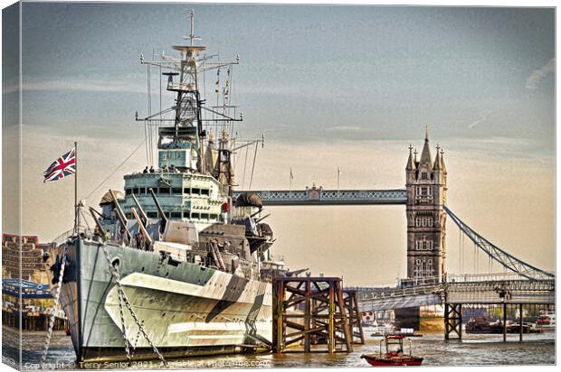 HMS Belfast and Tower Bridge on the River Thames Canvas Print by Terry Senior