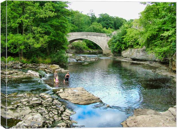 Bathers in the River Ure at Aysgarth Falls in the  Canvas Print by Terry Senior