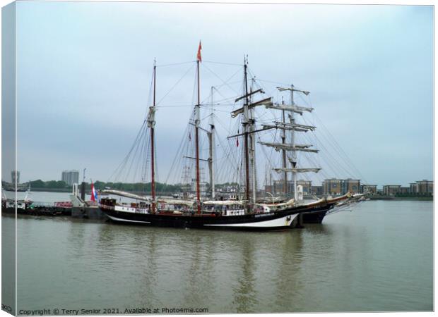 Oosterschelde and the Thalassa Tall Ships moored at Greenwich 2014 Canvas Print by Terry Senior