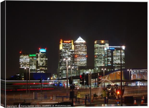 Isle of Dogs taken from North Greenwich the O2 Millenium Dome Canvas Print by Terry Senior