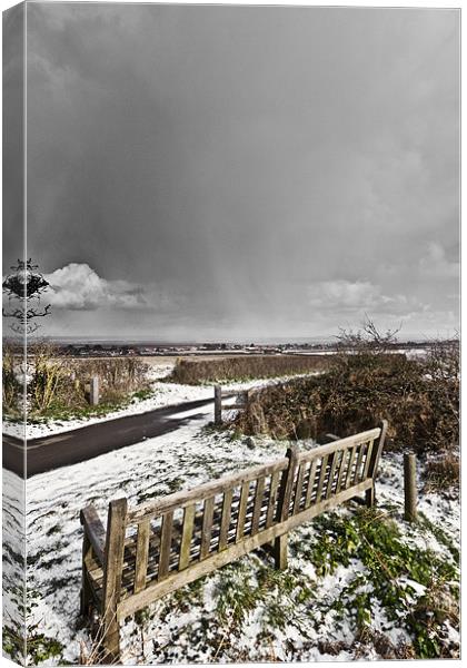 Snow Storm over Brancaster Staithe Canvas Print by Paul Macro