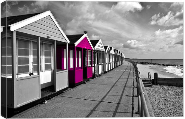 Pink Beach Huts in Southwold Canvas Print by Paul Macro