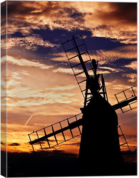 Turf Fen Windmill at Sunset Canvas Print by Paul Macro