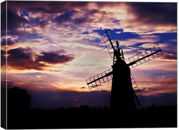 Turf Fen Windmill at Sunset Canvas Print by Paul Macro