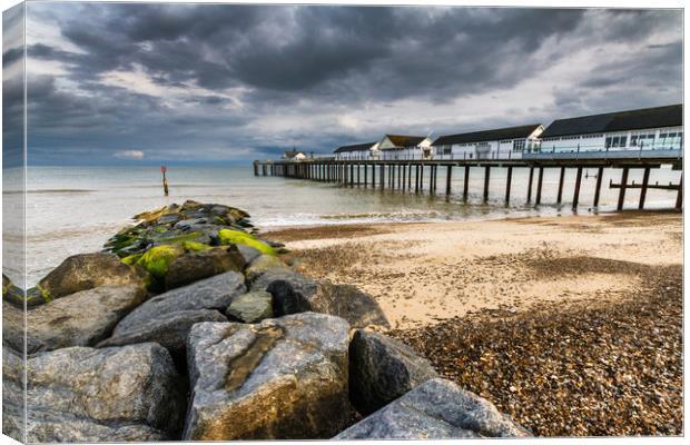 Stormy Southwold Pier Canvas Print by Paul Macro