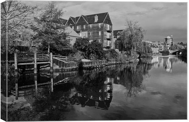 River Wensum Reflection in Norwich MONO Canvas Print by Paul Macro