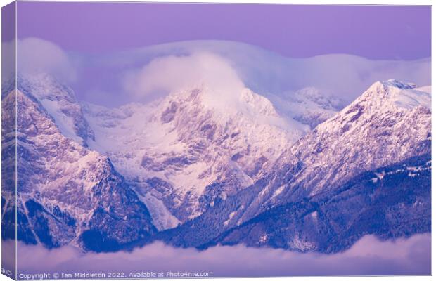 Kamnik Alps at sunset, Slovenia. Canvas Print by Ian Middleton