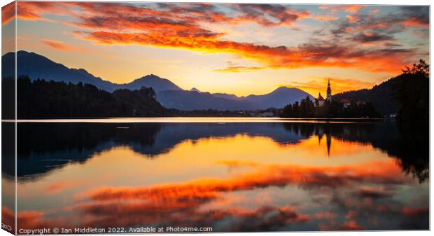 Sunrise at Lake Bled Canvas Print by Ian Middleton