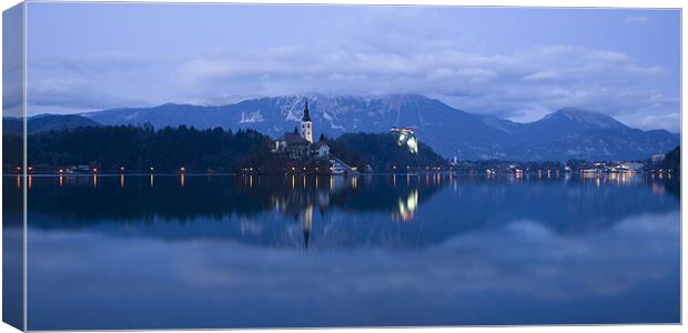 Dusk over Lake Bled Canvas Print by Ian Middleton