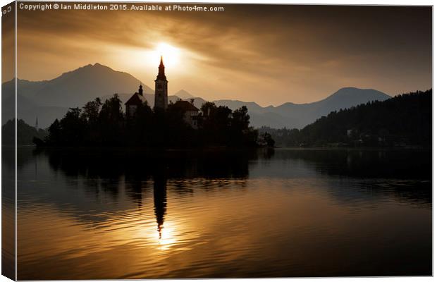 Sunrise at Lake Bled Canvas Print by Ian Middleton