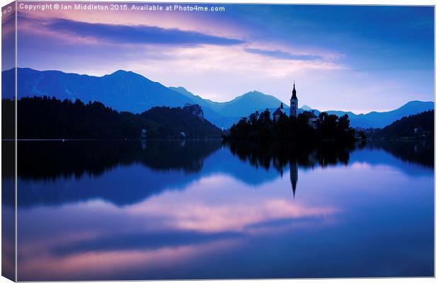 Sunrise at Lake Bled Canvas Print by Ian Middleton