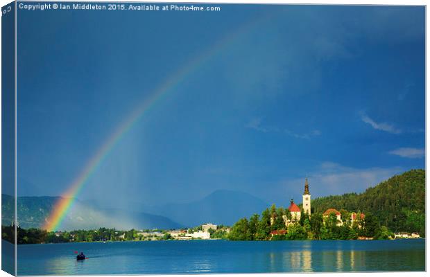 Rainbow over Lake Bled Canvas Print by Ian Middleton