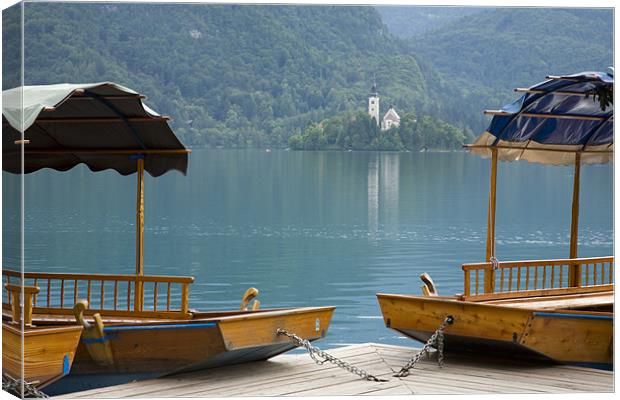 View across Lake Bled , Slovenia . Canvas Print by Ian Middleton