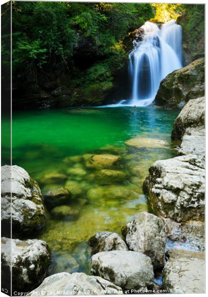 Sum Waterfall in Vintgar Gorge, near Bled, Sloveni Canvas Print by Ian Middleton