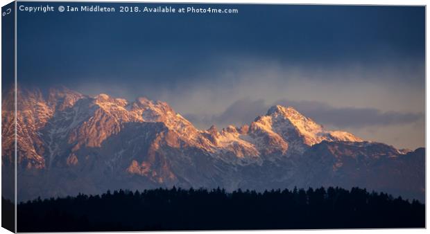 Kamnik Alps in the morning. Canvas Print by Ian Middleton
