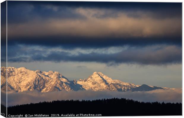 Mountain peaks, Kamnik Alps, Slovenia. Canvas Print by Ian Middleton