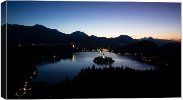 View of Lake Bled from Ojstrica at dawn Canvas Print by Ian Middleton