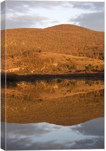 Landscape perfectly reflected in Palsko lake Canvas Print by Ian Middleton