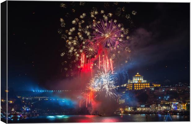 Sao-Joao fireworks in Porto-2 Canvas Print by Sergey Golotvin