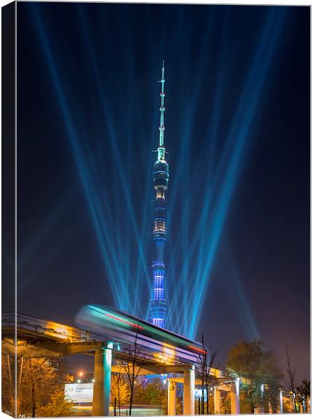  Festive illumination of Ostankino tower in Moscow Canvas Print by Sergey Golotvin