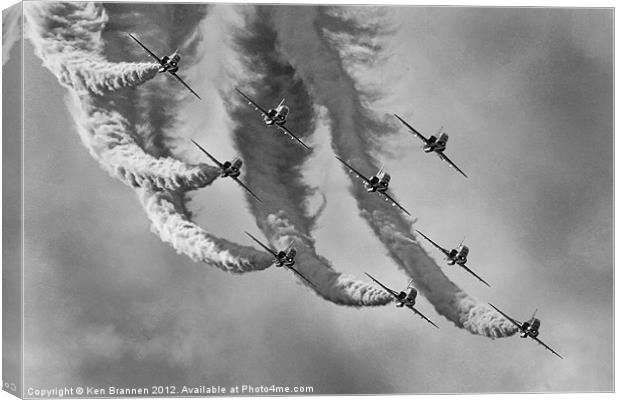 Red Arrows Black and White Canvas Print by Oxon Images