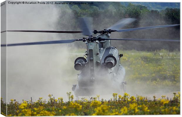 Chinook Landing in dust Canvas Print by Oxon Images
