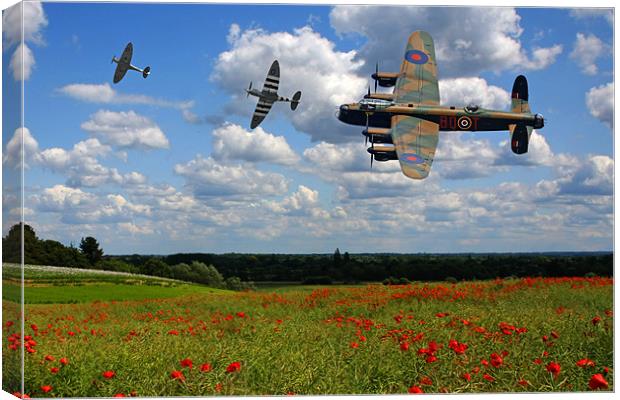 Lancaster Spitfire and poppy Field Canvas Print by Oxon Images