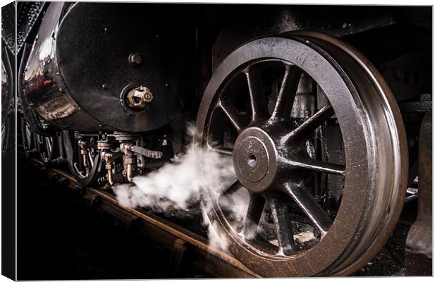Steel Wheel and Steam valves Canvas Print by Oxon Images