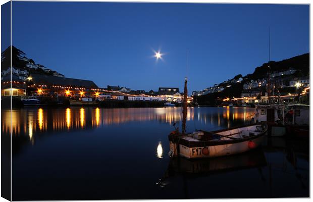 Looe Harbour at night Canvas Print by Oxon Images