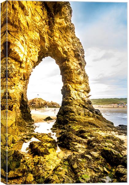 Perranporth beach Rock archway Canvas Print by Oxon Images