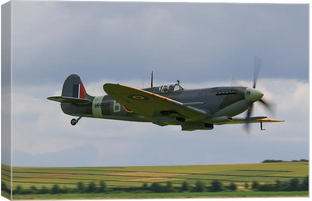  Low Spitfire at Duxford Canvas Print by Oxon Images