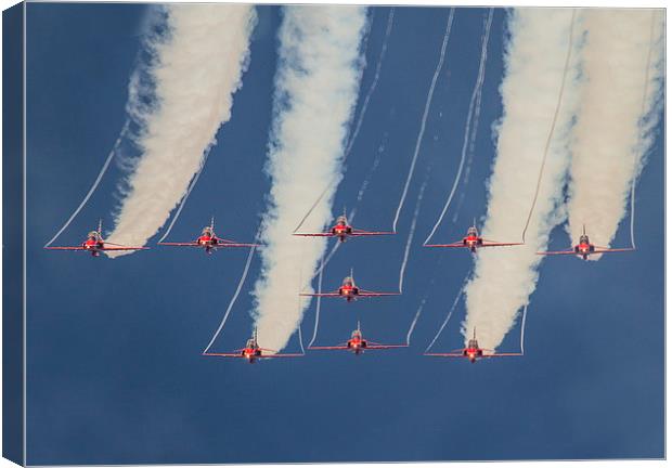  Red Arrows at Duxford 2014 Canvas Print by Oxon Images