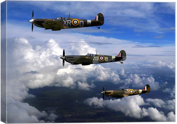  Spitfires in flight Canvas Print by Oxon Images