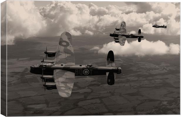  Lancaster Bombers in sepia Canvas Print by Oxon Images