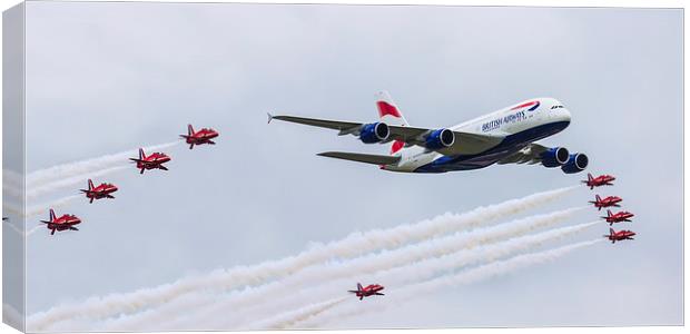 British Airways Airbus A380 with Red Arrows Canvas Print by Oxon Images
