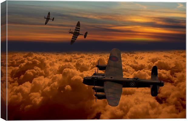  Sunset Spitfire escort Canvas Print by Oxon Images
