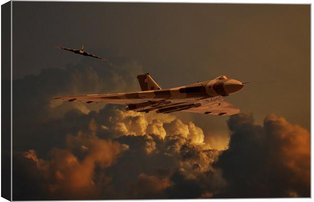Vulcan bombers Into the storm Canvas Print by Oxon Images