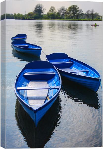 Blue boats on a lake Canvas Print by Oxon Images