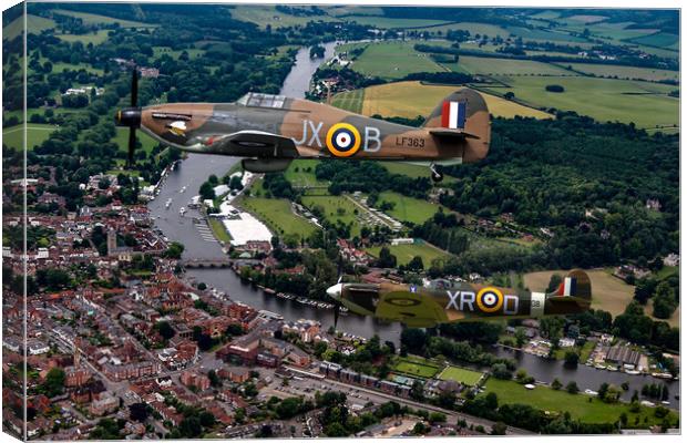 Spitfire and Hurricane over Henley Canvas Print by Oxon Images