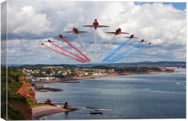 Red Arrows at Dawlish air show Canvas Print by Oxon Images